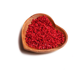 heart shaped bowl with freeze dried raspberries