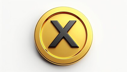 Obraz premium Black X on Gold Circle. A bold graphic design element, perfect for illustrating rejection, cancellation, or a choice against something.