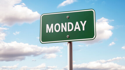 Monday road sign against cloudy sky