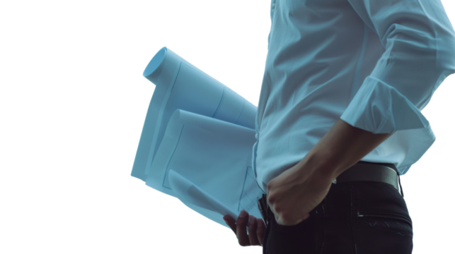 
Engineer holding blueprints on transparent background 
