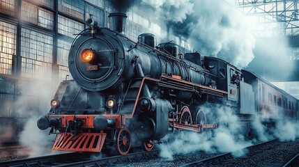 Obraz premium 3dTrain Locomotive Historic Steam Engine Old Retro Technology