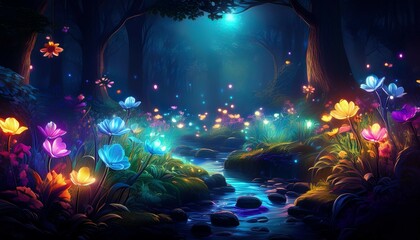 luminous night garden flowers glow in dark forest
