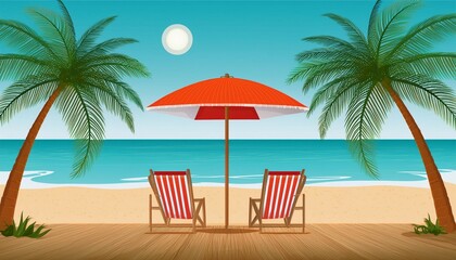 Fototapeta premium chairs and umbrella on the tropical beach by the sea holiday summer landscape