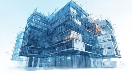 digital construction sketch. Building 3D Printing, Building Information Modeling, Industrial Background, Building projects, Architect Plans