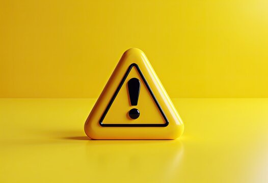 Yellow warning triangle on yellow background.  A 3D rendered image of a caution symbol, perfect for safety, alert, or attention concepts.