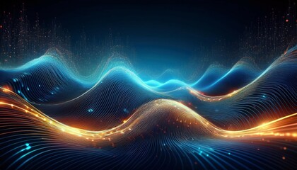 abstract digital wave background with glowing lines and particles