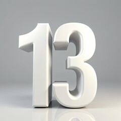 Naklejka premium Three-dimensional rendering of the number thirteen. Clean, minimalist design, perfect for presentations or design projects. White number on a neutral background.