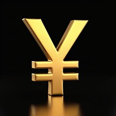 Fototapeta premium Gold Yen symbol on black background. Shiny, three-dimensional rendering of the Japanese currency sign. Ideal for finance, business, and economic concepts.