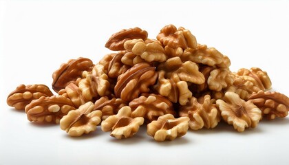 Fototapeta premium a close up of a pile of peeled walnuts on a white background showcasing their raw texture and natural color