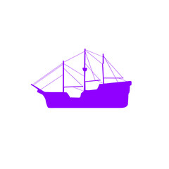 A purple ship sailing on a pristine white background, showcasing its vibrant color and sleek design