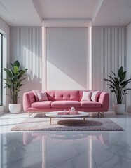 Modern Pink Sofa Living Room Interior Design