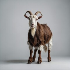 Fototapeta premium A goat wearing tiny boots, standing proudly on a white background.