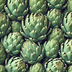 Fototapeta premium Close-up view of fresh artichoke hearts, showcasing their vibrant green color and intricate texture.