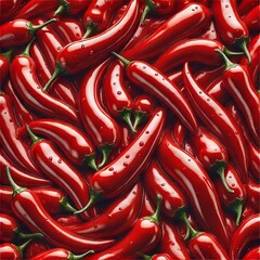 A vibrant display of glistening red chili peppers