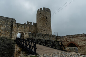 Entrance into the Belgrade Fortress on a heavily overcast winter day, Serbia