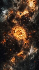 A vibrant cosmic scene depicting a stellar explosion in space.