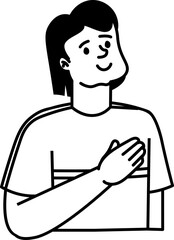 Doodle Man Character Holding Hand On Heart