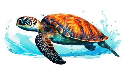 Sea turtles are swimming isolated on white transparent background