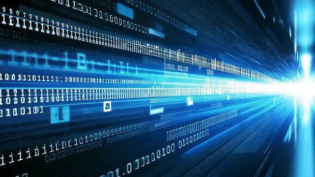 Visual representation of binary code demonstrating high-speed data transfer in a digital environment