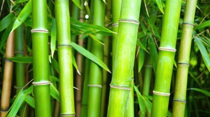 Obraz premium Lush green bamboo stalks and leaves.