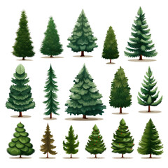 Obraz premium set of christmas trees isolated on transparent background