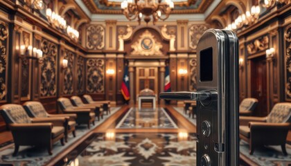 Fototapeta premium Exploring historical architecture grand hall interior design luxurious environment close-up view opulence concept