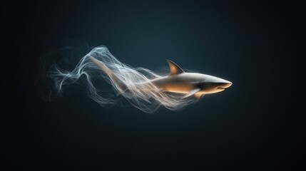 Ethereal Shark Swimming in Dark Water Background
