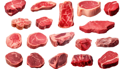 Set of meat for cooking isolated on  transparent background
