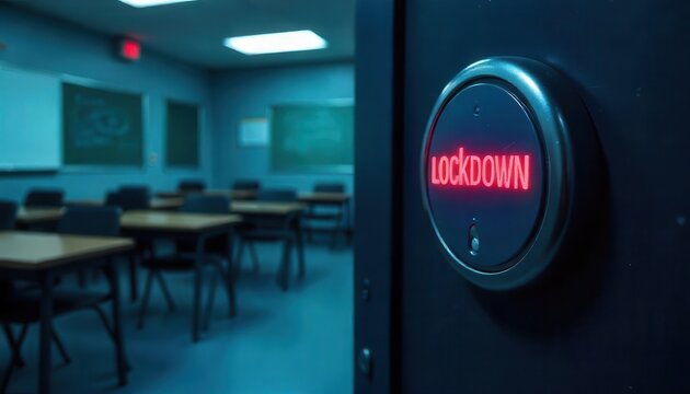 School lockdown drill classroom photograph indoor close-up safety preparedness