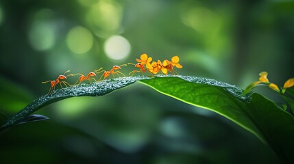 Teamwork of Leaf-Cutter Ants Working Together in Nature
