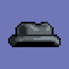 Retro pixel art vector fedora hat 8 bit dark black blue side 8 bit vector