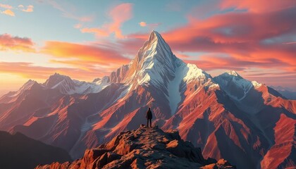 Majestic mountain climbing adventure rocky peaks digital art serene landscape wide angle nature's beauty
