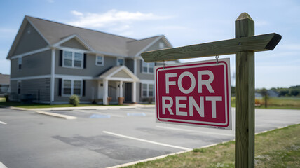 For rent sign displayed on a residential building, symbolizing opportunities for new beginnings and the dynamic nature of urban living.