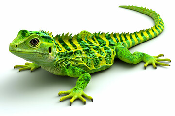 Fototapeta premium Colorful Green Lizard with Stripes on a White Background