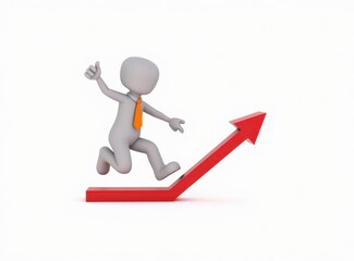 3d man red arrow success chart on white background.
