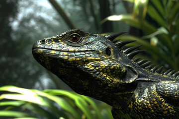 Obraz premium Close-Up View of a Colorful Lizard in a Lush Jungle Setting