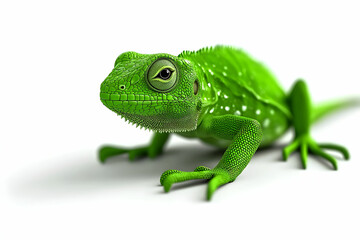 Fototapeta premium Green Lizard with Detailed Texture on White Background