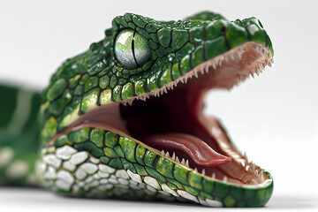 Obraz premium Realistic Green Lizard Sculpture with Open Mouth and Detailed Textures