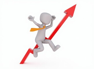 3d man red arrow success chart on white background.