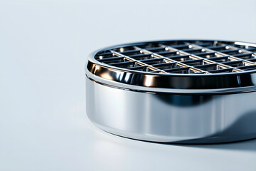 Close-Up View of Stainless Steel Kitchen Strainer with Grid Design
