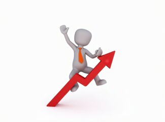 3d man red arrow success chart on white background.
