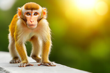 Fototapeta premium Close-Up of a Curious Monkey with Soft Fur in Nature's Glow