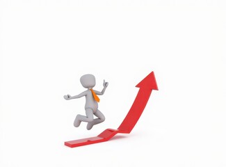 3d man red arrow success chart on white background.
