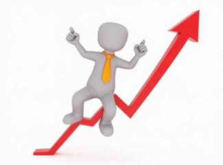 3d man red arrow success chart on white background.