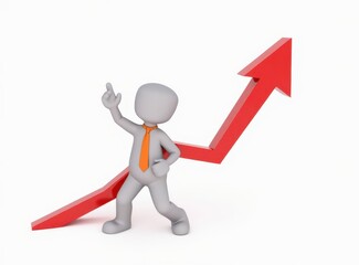 3d man red arrow success chart on white background.