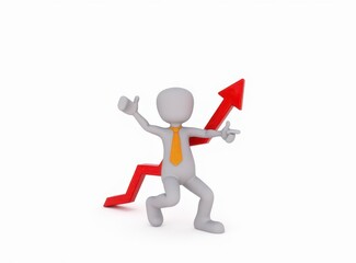 3d man red arrow success chart on white background.