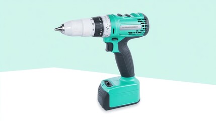 A compact drill with multiple attachments on a clean white and teal gradient background.