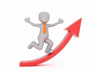 3d man red arrow success chart on white background.