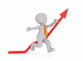3d man red arrow success chart on white background.