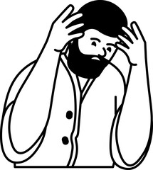 Doodle Man Character Keeping His Head Gesture